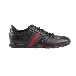 Gucci Micro Guccissima Black Leather Web Sneakers Shoes